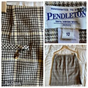 Pendleton Mini Straight Skirt 100% Virgin Wool Plaid Brown Beige Sz 10P USA Made